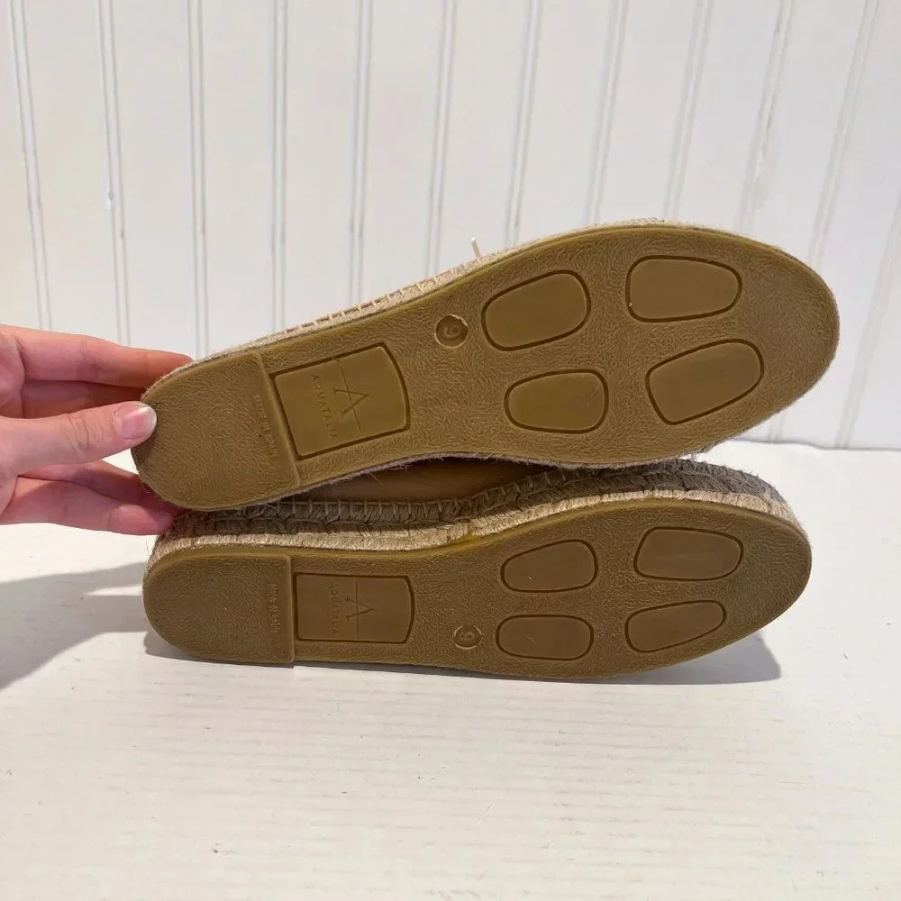 Aquatalia Cream Leather Lace Up Resortwear Beach Designer Casual Espadrilles 9